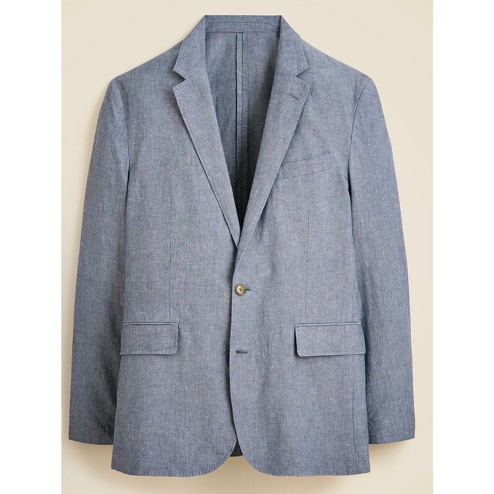 J. Crew Ludlow Slim Fit Unstructured Chambray Cotton and Linen Blazer Jacket 38R